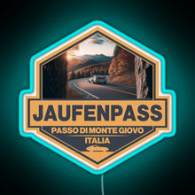 Load image into Gallery viewer, Jaufenpass Italy Travel Art Badge RGB neon sign lightblue 