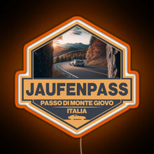 Load image into Gallery viewer, Jaufenpass Italy Travel Art Badge RGB neon sign orange
