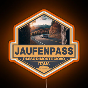 Jaufenpass Italy Travel Art Badge RGB neon sign orange