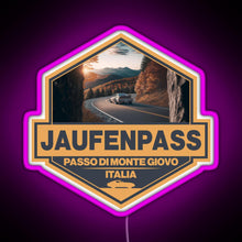Load image into Gallery viewer, Jaufenpass Italy Travel Art Badge RGB neon sign  pink
