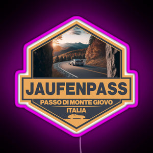 Jaufenpass Italy Travel Art Badge RGB neon sign  pink