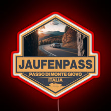 Load image into Gallery viewer, Jaufenpass Italy Travel Art Badge RGB neon sign red