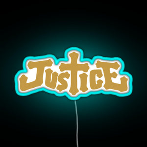 Justice electro music logo RGB neon sign lightblue 