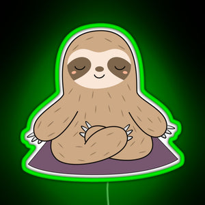 Kawaii Cute Yoga Meditating Sloth RGB neon sign green