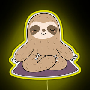 Kawaii Cute Yoga Meditating Sloth RGB neon sign yellow
