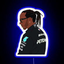 Load image into Gallery viewer, Lewis Hamilton for Mercedes at 2021 pre season testing at Bahrain RGB neon sign blue