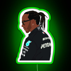 Lewis Hamilton for Mercedes at 2021 pre season testing at Bahrain RGB neon sign green