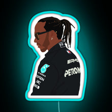 Load image into Gallery viewer, Lewis Hamilton for Mercedes at 2021 pre season testing at Bahrain RGB neon sign lightblue 