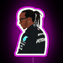 Load image into Gallery viewer, Lewis Hamilton for Mercedes at 2021 pre season testing at Bahrain RGB neon sign  pink