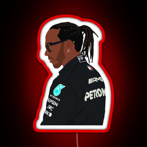 Lewis Hamilton for Mercedes at 2021 pre season testing at Bahrain RGB neon sign red