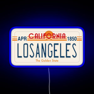 Los Angeles California License Plate RGB neon sign blue