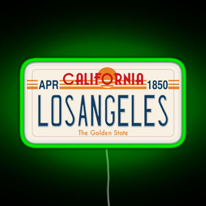 Los Angeles California License Plate RGB neon sign green