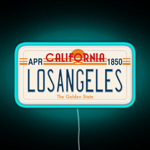 Los Angeles California License Plate RGB neon sign lightblue 
