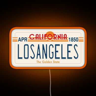 Los Angeles California License Plate RGB neon sign orange