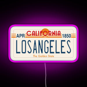 Los Angeles California License Plate RGB neon sign  pink