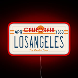 Los Angeles California License Plate RGB neon sign red