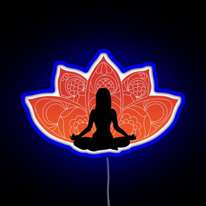 Meditating in a Lotus Pose RGB neon sign blue