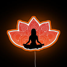 Load image into Gallery viewer, Meditating in a Lotus Pose RGB neon sign orange