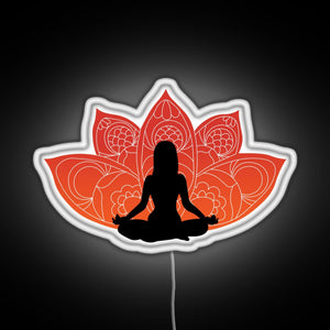 Meditating in a Lotus Pose RGB neon sign white 