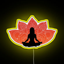 Load image into Gallery viewer, Meditating in a Lotus Pose RGB neon sign yellow