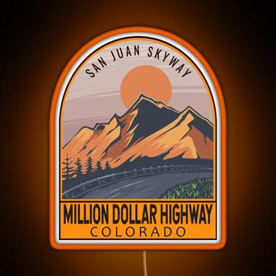Million Dollar Highway Colorado Retro Travel Emblem RGB neon sign orange