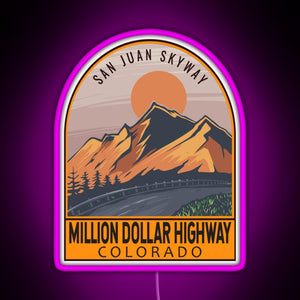 Million Dollar Highway Colorado Retro Travel Emblem RGB neon sign  pink