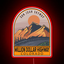 Load image into Gallery viewer, Million Dollar Highway Colorado Retro Travel Emblem RGB neon sign red