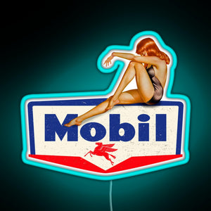 Mobil pin up vintage sign RGB neon sign lightblue 