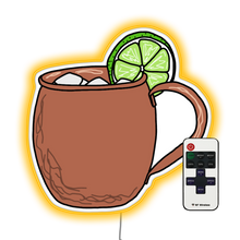 Load image into Gallery viewer, Moscow Mule neon sign featuring a copper mug with ice and lime slice, outlined in white glow.
