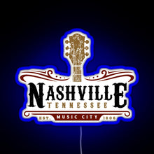 Load image into Gallery viewer, Nashville Tennessee Music City USA America Gift RGB neon sign blue