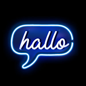 Blue neon sign - German hallo hello