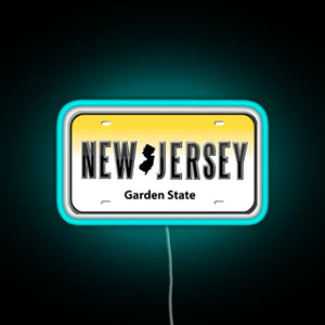 New Jersey License Plate RGB neon sign lightblue 