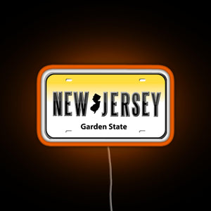 New Jersey License Plate RGB neon sign orange