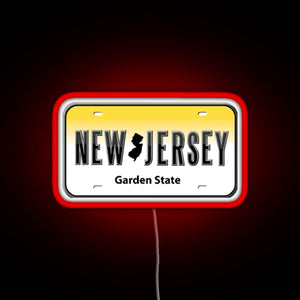 New Jersey License Plate RGB neon sign red