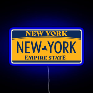 New York License Plate Sticker RGB neon sign blue