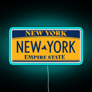 New York License Plate Sticker RGB neon sign lightblue 