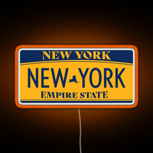 New York License Plate Sticker RGB neon sign orange