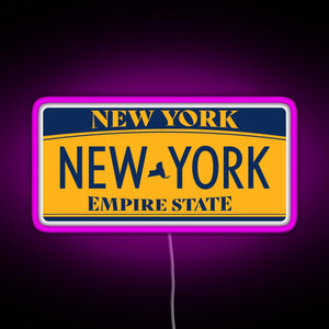 New York License Plate Sticker RGB neon sign  pink