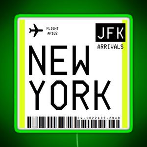 New York Mini Boarding Pass RGB neon sign green
