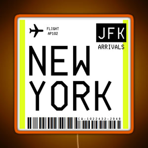New York Mini Boarding Pass RGB neon sign orange