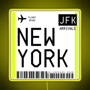 New York Mini Boarding Pass RGB neon sign yellow