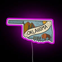 Load image into Gallery viewer, Oklahoma state sticker RGB neon sign  pink