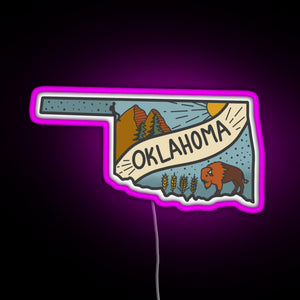Oklahoma state sticker RGB neon sign  pink