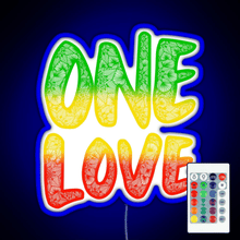 Load image into Gallery viewer, One love reggae art Bob Marley zentangle art Rasta art RGB neon sign remote