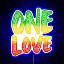 Load image into Gallery viewer, One love reggae art Bob Marley zentangle art Rasta art RGB neon sign blue