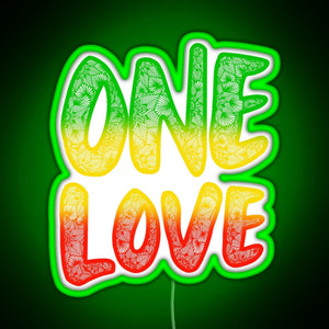 One love reggae art Bob Marley zentangle art Rasta art RGB neon sign green