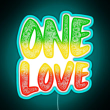 Load image into Gallery viewer, One love reggae art Bob Marley zentangle art Rasta art RGB neon sign lightblue 