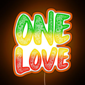 One love reggae art Bob Marley zentangle art Rasta art RGB neon sign orange