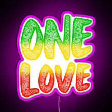 Load image into Gallery viewer, One love reggae art Bob Marley zentangle art Rasta art RGB neon sign  pink