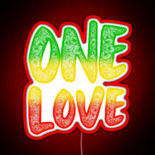 Load image into Gallery viewer, One love reggae art Bob Marley zentangle art Rasta art RGB neon sign red
